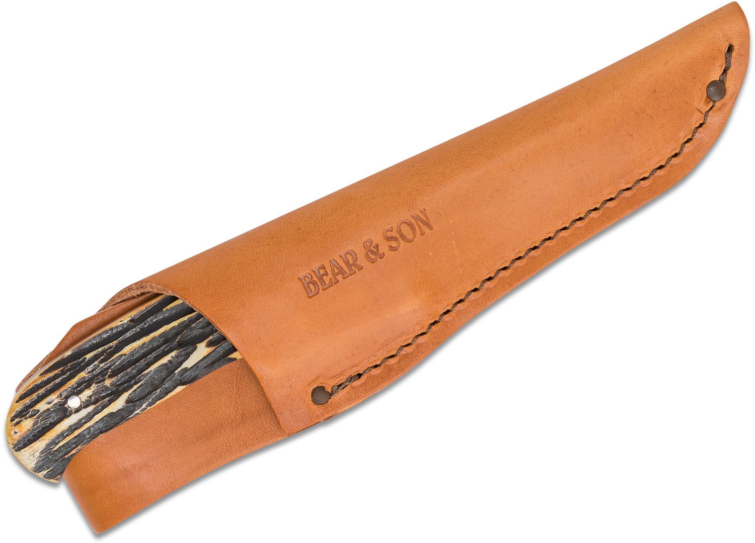 BEAR & SON 7 7/8” Genuine India Stag Bone Pro Skinner with Leather Sheath