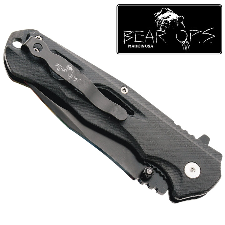 BEAR & SON 4 1/2” G10 Handle Black Blade Knife with Pocket Clip