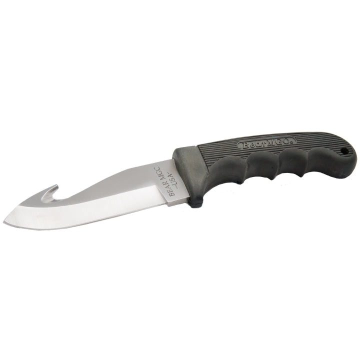 BEAR & SON Bear & Son 8 3/8” Black Guthook Knife with Leather Sheath