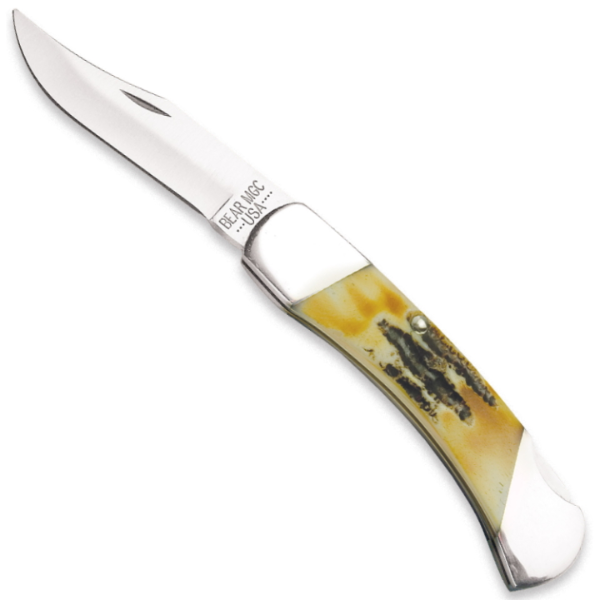 BEAR & SON 3 3/4” India Stag Bone Lock Back Knife